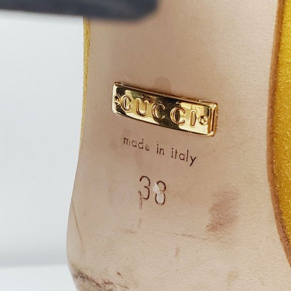 Gucci Suede Mustard Yellow Round Toe Pump Heels, Taylor Swift Favorite, Sz 8.5 - Picture 13 of 14